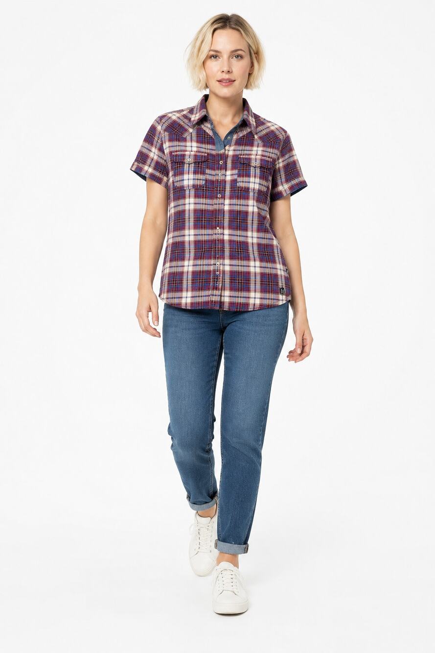 E206 IJeans by Buffalo  Medium Plaid Short Sleeve Button Front Cotton Shirt M